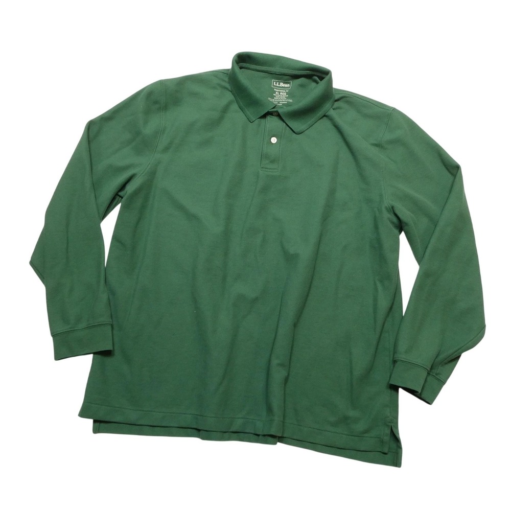 L.L.Bean Polo Shirt Mens XL Green Long Sleeve 100% Cotton Traditional Fit